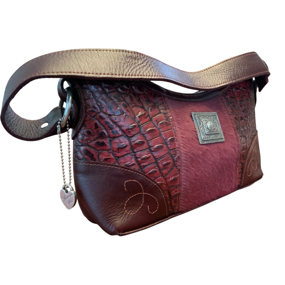 American West Burgundy Hair-On Leather Shoulder Bag Coastal Cowgirl EUC
